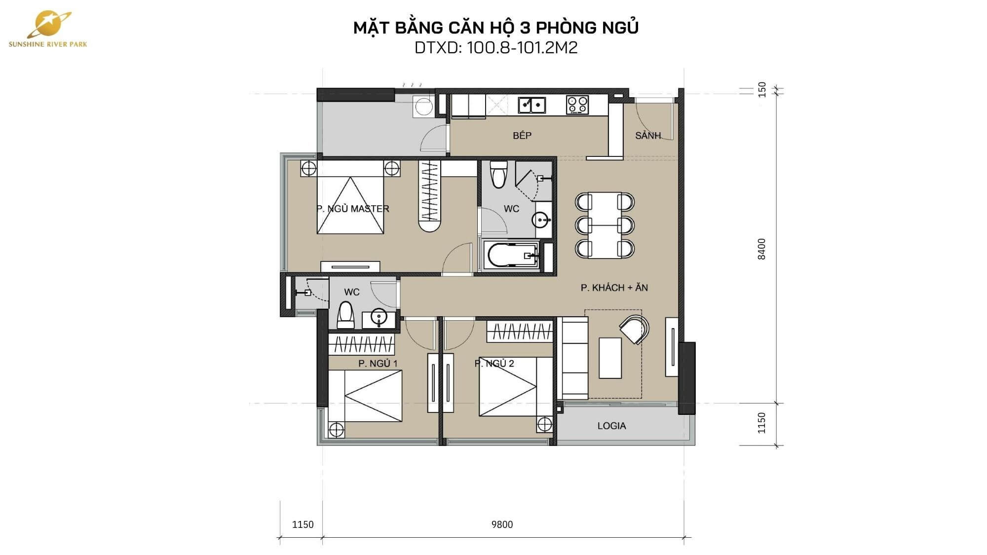 thiết kế căn hộ sunshine river park ciputra